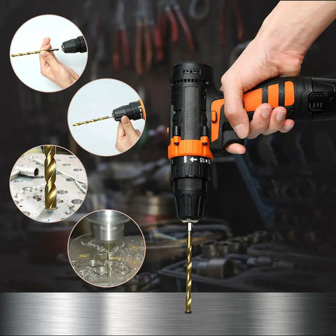 Titanium Coated Hex Shank Drill Bit Set, 19 Pieces, HSS 4241 Twist Bits For Sheet Metal Wood And Plastic With Quick Change Design