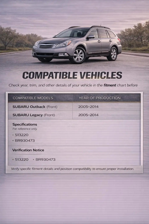 Subaru Outback 2005-2014 compatibility chart for front wheel bearing hub assembly installation