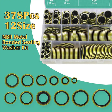 378 Piece NBR Metal Bonded Sealing Washer Kit With 12 Sizes M6 Through M30 in plastic organizer box