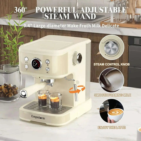 20 Bar Espresso Machine With Milk Frother Steam Wand For Latte And Cappuccino 2 In 1 Espresso Maker on kitchen counter