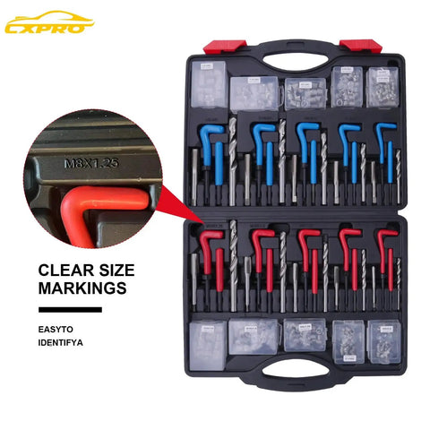 314Pcs Helicoil Thread Repair Kit With SAE And Metric Inserts, Drill Bits Taps in black case showing clear size markings