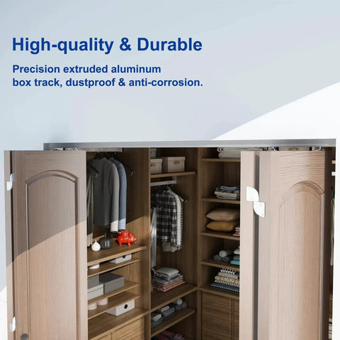 Wooden closet showing 72 Inch Bifold Door Hardware Kit For 4 Doors With 18 Inch Panels Top Mounted Folding Sliding Barn Door