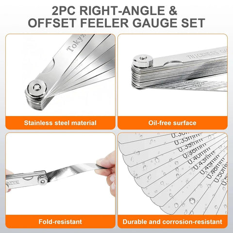 Stainless Steel Feeler Gauge Set With 32 Straight Blades And 16 Angled Blades For Precise Gap And Thickness Measurement And Stackable Blades