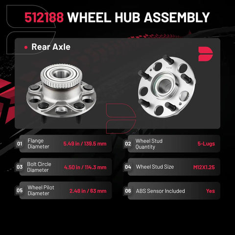 Rear Wheel Bearing And Hub Assembly 2 Pack For 5 Lug Vehicles Fits Acura TL 2004 2008 And Honda Accord 2006 2007 product diagram