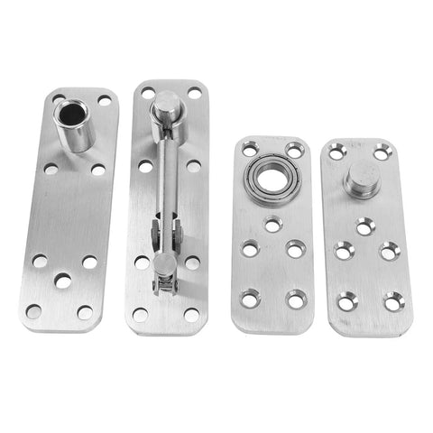 Hidden Stainless Steel Door Hinges For Wood Doors And Bookcases, Heavy Duty 360 Degree Pivot With Adjustable Extension, Reinforced Pivot Column, Rust Resistant, Smooth Operation For Bathrooms And Exterior Use, shown in set of four, front view, showcasing pivot mechanism and mounting plates.