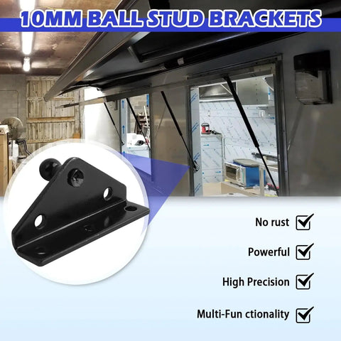 Image of 10mm ball stud bracket for 4 pieces 10mm ball stud mounting brackets for heavy duty gas struts lift supports angled and flat mounts kit with 16 screws durable gas spring mounting bracket set for autos RVs cabinets machinery and industrial projects.