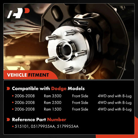 Front Wheel Bearing And Hub Assembly With ABS For Dodge Ram 1500 2006 2007 2008 4WD Eight Lug Compatible With Ram 2500 2006 2007 2008 And Ram 3500 2006 2007 2008