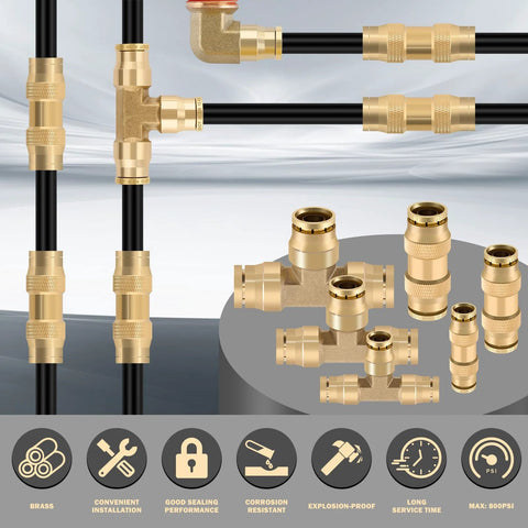 CheeMuii 35-pc brass DOT air line fittings kit with push-lock connectors and 50ft 1/4 in and 30ft 3/8 in tubing