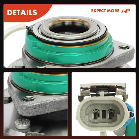 Close-up details of Single Front Wheel Hub Bearing Assembly with Speed Sensor, compatible with Chevy Impala ABS 5-Lug Front