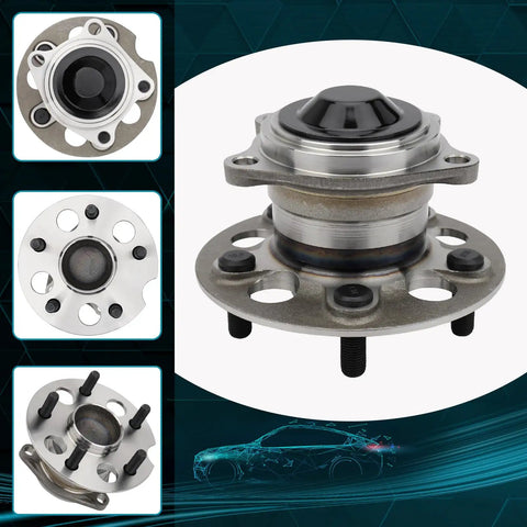 Rear Wheel Hub Bearing Assembly Set Compatible With Toyota RAV4 1996 2003 Without ABS 5 Lug 2 Piece Replacement 512213 Direct Fit Beefy Quality Wheel Hub for rear and side view