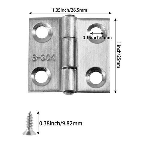 Qyueyue 1-inch 304 stainless steel mini hinge with mounting screws for wooden boxes and cabinets