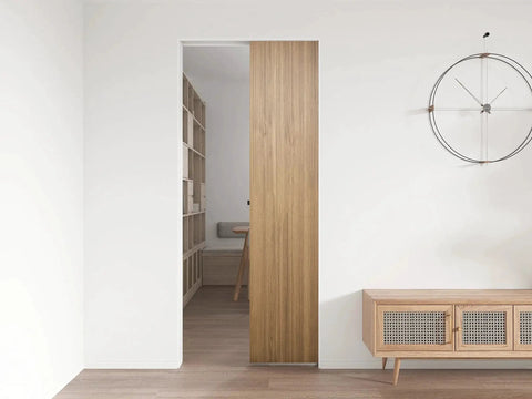 Commercial Grade Pocket Door Hardware And Track Set For 6 Foot Sliding Doors 68.7 Inch Aluminum Track System installed in modern room