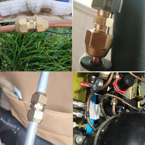 ChillWaves brass flare tube fittings, 1/4 in male flare x 1/4 in male flare union gas adapters, 6-pack