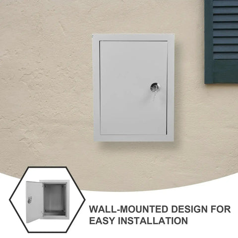 Outdoor Aluminum Junction Box 300x400x160mm wall-mounted on a building exterior, showcasing weatherproof design and key lock access.