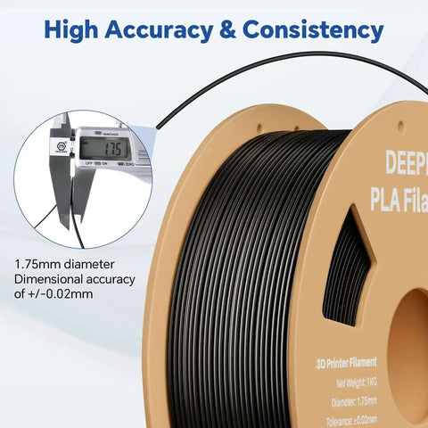 PLA 1.75mm Filament For 3D Printing With High Dimensional Accuracy Plus Or Minus 0.02mm, Neatly Wound Vacuum Pack 2kg Black