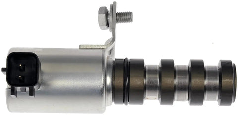 Side view of Engine Variable Valve Timing Solenoid Replacement 916957 for select models showing metal body and connector