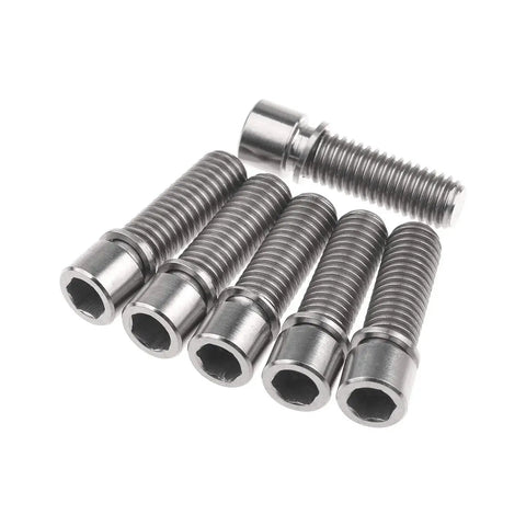 Pack of 6 BMX Titanium Bolt M8x25mm With Washer For Stem Grade 5 6AL4V Titanium Alloy, showing bolts with 10mm head and 6mm height