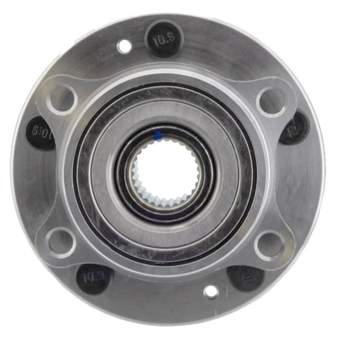 Front view of Front Hub Bearing Assembly For Kia Soul 2016 2019 5 Lug Without ABS Bolt On Drop In Ready Direct Fit EV 27 Spline Ball