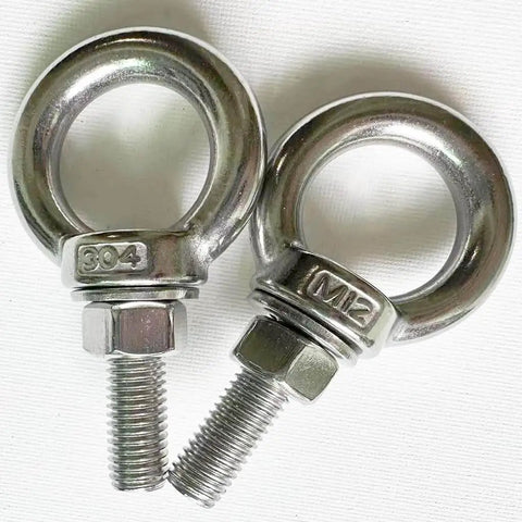 Beefy Heavy Duty M12 Eye Bolt Set, 304 Stainless Steel Shoulder Eyebolts With Nuts And Flat Washers, Lifting Ring, 5.6 In Overall Length, 40mm Thread, 2 Pack, Rust Resistant Rigging For Industrial, Marine, And Workshop Use.