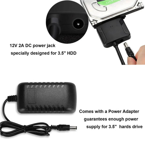 Plug And Play SATA To USB 3.0 External Adapter Cable For 2.5 Inch And 3.5 Inch HDD And SSD With Power Supply and DC jack