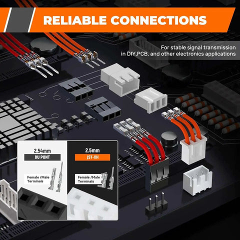 All In One Complete JST XH 2.5mm and DuPont 2.54mm Connector Kit With 1220 Piece Terminal Set on electronics board