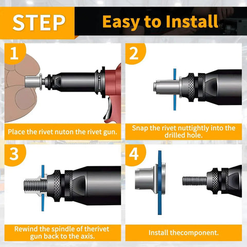 Installation steps for All In One Metric Rivet Nut Kit With 200 Pcs Carbon Steel Rivet Nuts M3 M4 M5 M6 M8 UNC Nutserts with tool.