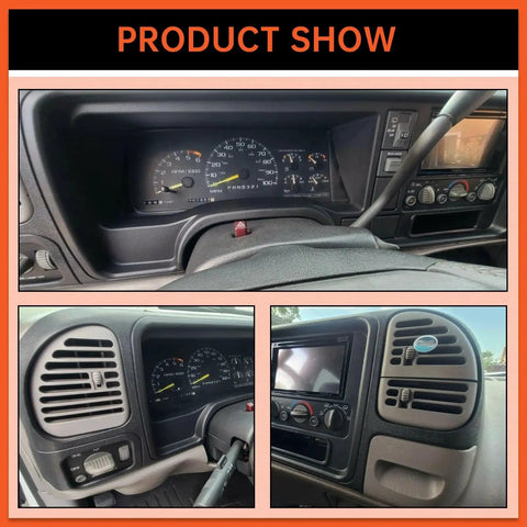 Double Din Dash Panel Bezel For 1995 1999 GMC Silverado Tahoe Suburban installed dashboard view.