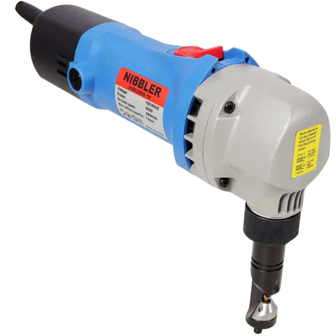 16 Gauge Electric Metal Shearing Machine With Beefy 500 Watt Power And 360 Degree Rotating Cutter, blue finish, close-up view