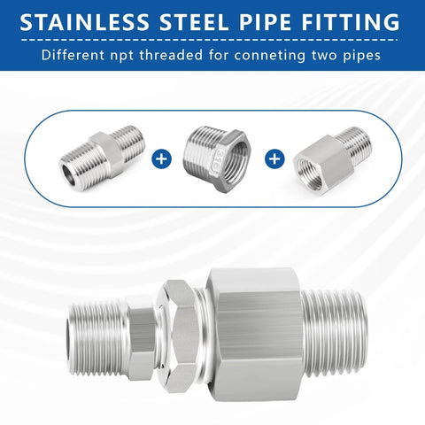 316 stainless steel hex bushing reducer, 3/4 in NPT male to 1/4 in NPT female pipe fitting, corrosion resistant
