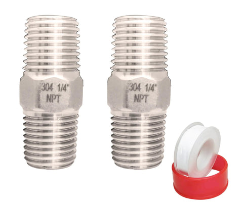 POTONZ 1/4-in NPT male-to-male stainless steel pipe nipples, 2-pack, with Teflon plumber's tape