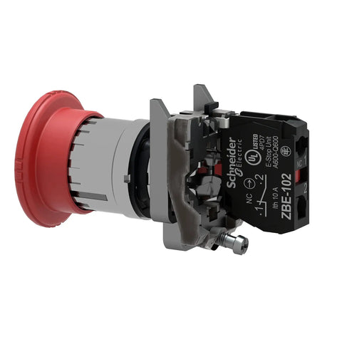 Harmony XB4 Emergency Stop Push Button Switch For 22mm Panel Cutouts With Latched Turn To Release 1NC Contacts, side view
