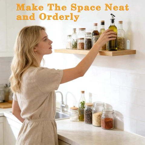 12 Pack Floating Shelf Brackets White Heavy Duty L Shaped Corner Braces in use for kitchen shelf