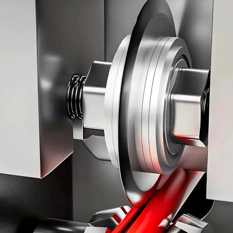 Close-up of Portable Electric Wire Stripping Tool With Dual Manual And Drill Powered Modes, showing blades stripping red wire insulation