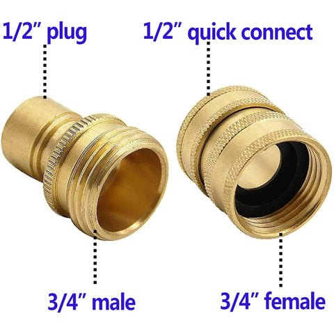 Brass Pressure Washer Quick Disconnect Adapter Kit M22 Swivel for 3/8 and 3/4 inch hoses, 5000 PSI, corrosion-resistant brass components.