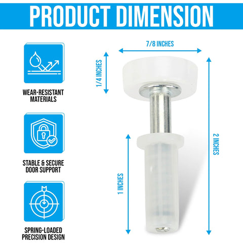 Spring Loaded Bi Fold Closet Door Top Roller Guides Seven Eighths Inch Diameter Replacement Four Pack For Smooth Gliding Easy Install Durable Plastic Bottom Flange