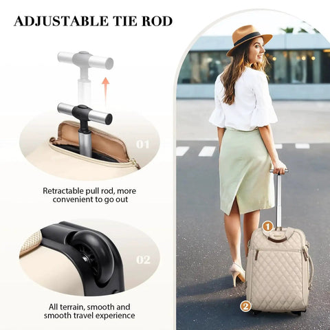 Woman pulling Rolling Laptop Backpack For Women With Wheels Apricot Travel Carry On Backpack Fits 17 Inch Laptops