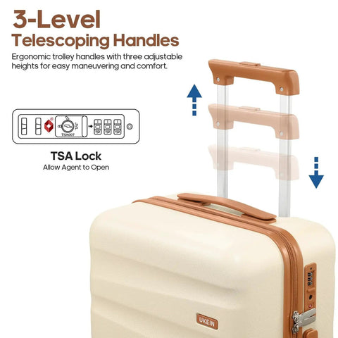 Flight Ready Luggage Set With Backpack, 20 Inch Carry On Polycarbonate Hardshell Suitcase With Spinner Wheels, TSA Lock Detail