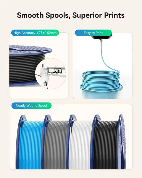 Clear PLA Filament Bundle 1.75mm Multicolor 4 Spools 250g Each Individually Vacuum Packed for 3D Printing Go To Choice