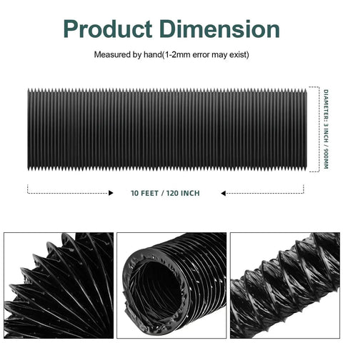 3-Inch Marine Blower Hose Replacement For Boat Vent Bilge Blower Exhaust Fan, 10 Feet Black Flexible Duct Hose Display
