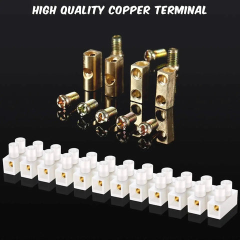 10 Piece White Terminal Blocks With 12 Position Dual Row Screw Terminals For Easy Wire Connection 4 Mm2 Wire Gauge 20 Amp 380V