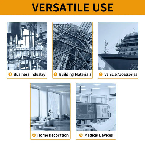 Collage of images showing diverse applications with business, construction, vehicles, home decor, and medical industries.
