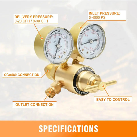 Reliable Argon CO2 Regulator For MIG TIG Welding With Dual Gauges And 9.8ft Gas Hose CGA580 Inlet 0-4000 PSI