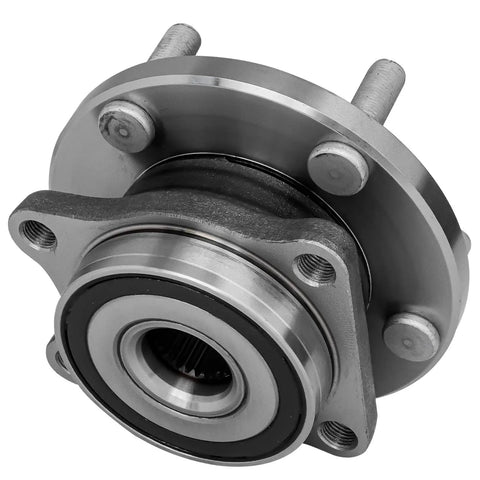 Close-up of Two Piece Front Wheel Bearing Hubs Assembly For 2004 To 2025 Subaru Impreza Legacy Outback Ascent Tribeca WRX And WRX STI With Five Lugs ABS Encoder Four Bolt Square Flange