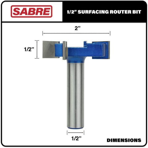 Pro Grade CNC Spoilboard Surfacing Router Bit for Slab Flattening and Planing, One Half Inch Shank, Two Inch Diameter, One Half Inch Cut Height