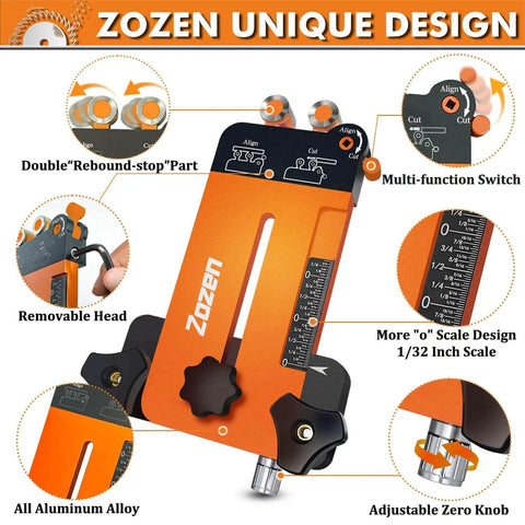 2 In 1 Woodworking Jig With Feather Boards for Table Saw Guide shown with various features and aluminum body