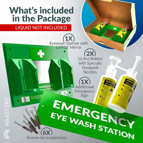 Portable BPA Free Eye Wash Station OSHA Compliant Wall Mounted First Aid Kit With Mirror And Two 16 Ounce Empty Bottles No Eyewash Solution Included Emergency Eyewash Set Of One Maasters packaging