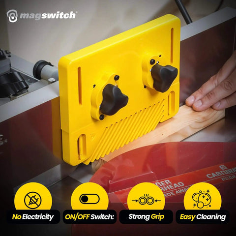 Ultra Handy Woodworking Starter Kit With Featherboard, Mounting Push Block And Magnetic Base Clamp Holder in use
