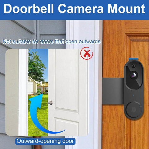 Anti Theft Doorbell Mount No Drill For Video Doorbells Adjustable Bracket Holder Ideal For Apartment Rentals Zero Fuss Install With Security Screws And Theft Resistant Design showing inapplicability on outward-opening doors