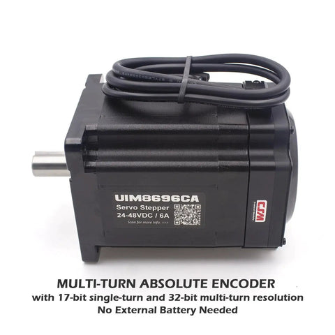 Side view of NEMA 34 Integrated Servo Motor With Built In Multi Turn Absolute Encoder And Closed Loop Servo Controller And Driver CAN Bus Ready 2000 RPM Maximum 6.5 Nm Torque 6A 24 To 48 VDC UIM8696CA