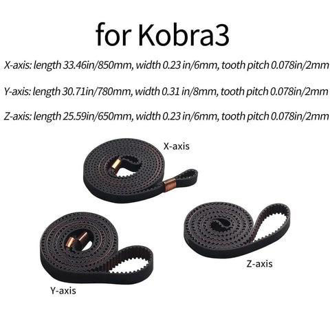 Kobra3 X Y Z Axis Timing Belt Kit Rubber Drive Belts Replacement for 3D Printer Easy Install Spare Part for Kobra 3 Models